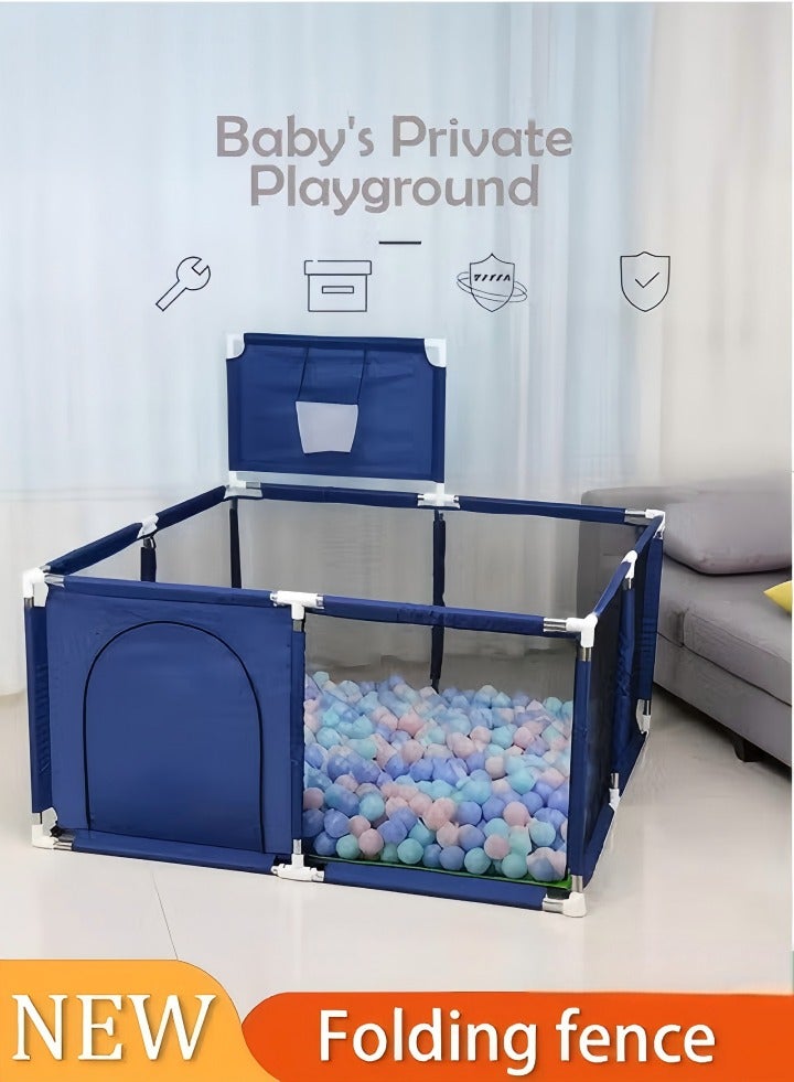 Square Foldable Baby Playpen With Toy Basketball Hoop,Children Play Yard With Fence,Kids Safety Protection Playpen,Baby Home Crawling Guardrail,120×120cm,B  - Image 1