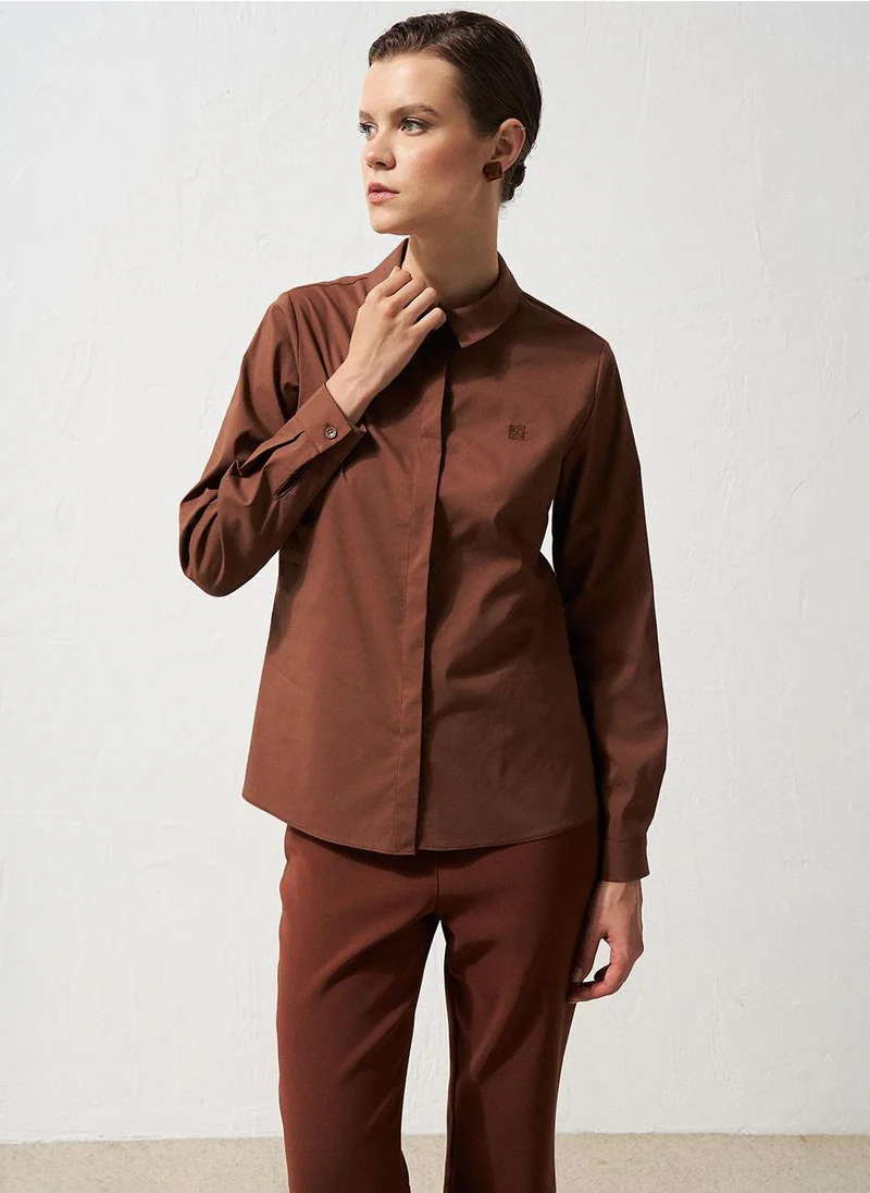 Kayra Shirt Collar Poplin Tunic Dark Brown