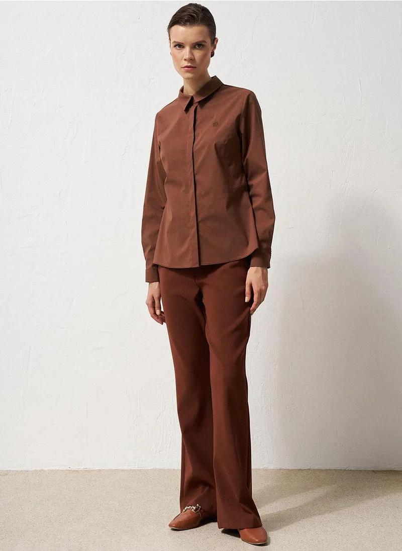 Kayra Shirt Collar Poplin Tunic Dark Brown