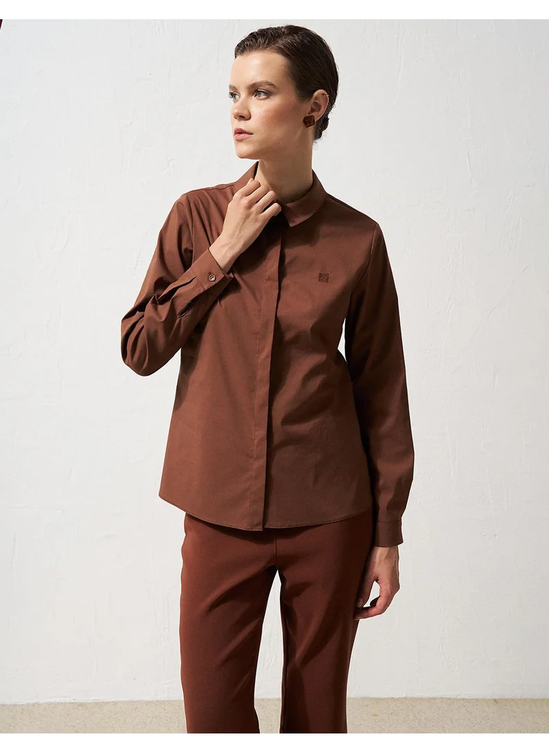 Kayra Shirt Collar Poplin Tunic Dark Brown