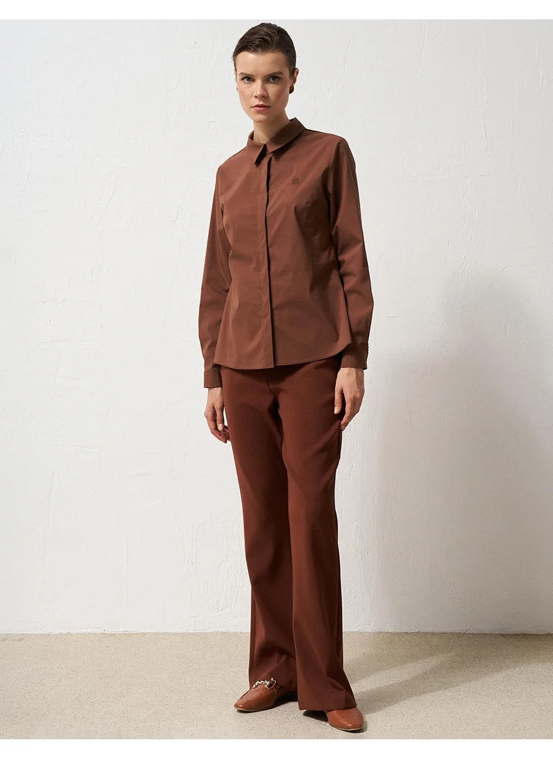 Kayra Shirt Collar Poplin Tunic Dark Brown