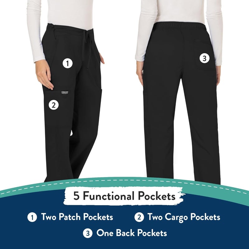 Cherokee Women Scrubs Pant Workwear Revolution Mid Rise Moderate Flare Drawstring WW120 - Image 4