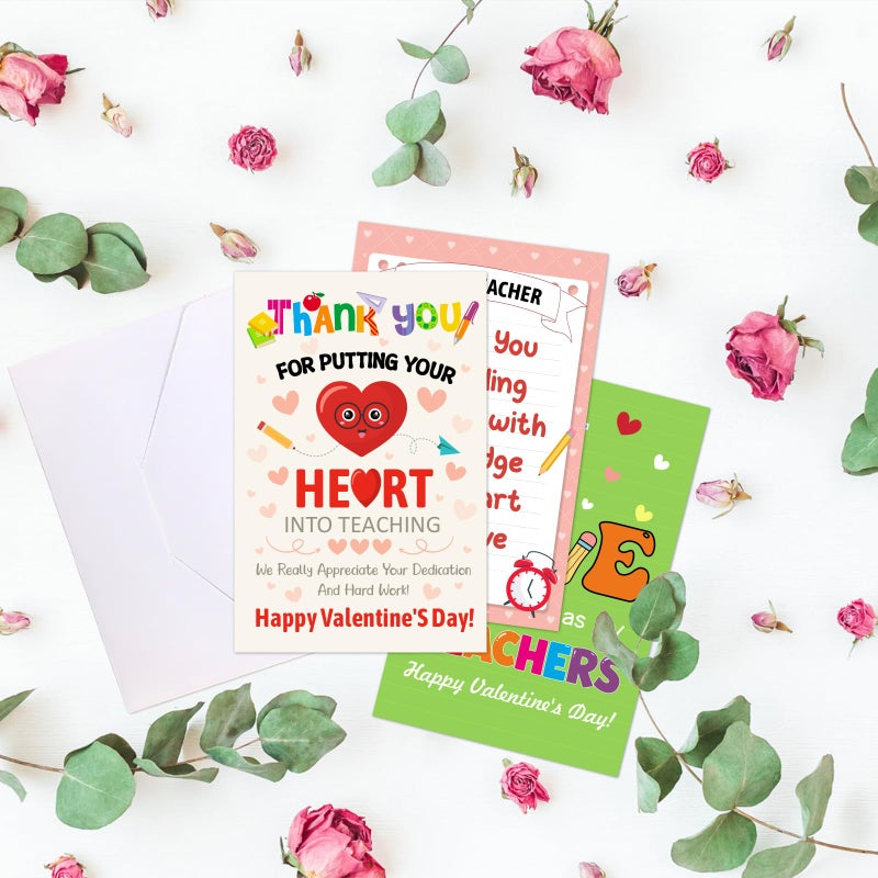 HEYINSHEN 12Pcs Valentines Day Cards for Teachers Valentineâ€™s Day Thank You Cards for Teacher Valentine Cards with Envelopes Happy Valentineâ€™s Day Appreciation Greetin Card Gifts for Teacher - Image 4