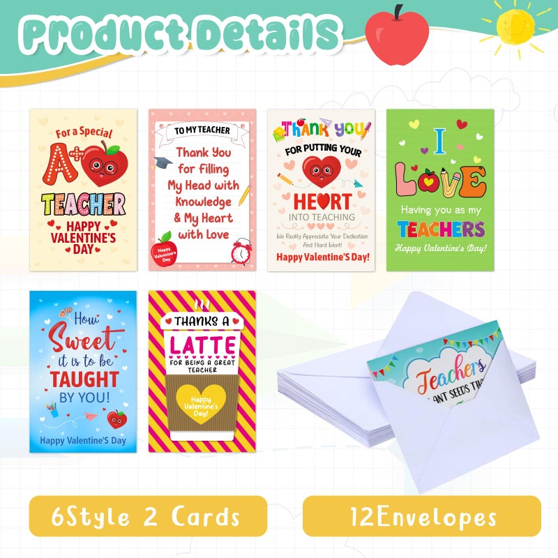 HEYINSHEN 12Pcs Valentines Day Cards for Teachers Valentineâ€™s Day Thank You Cards for Teacher Valentine Cards with Envelopes Happy Valentineâ€™s Day Appreciation Greetin Card Gifts for Teacher - Image 3