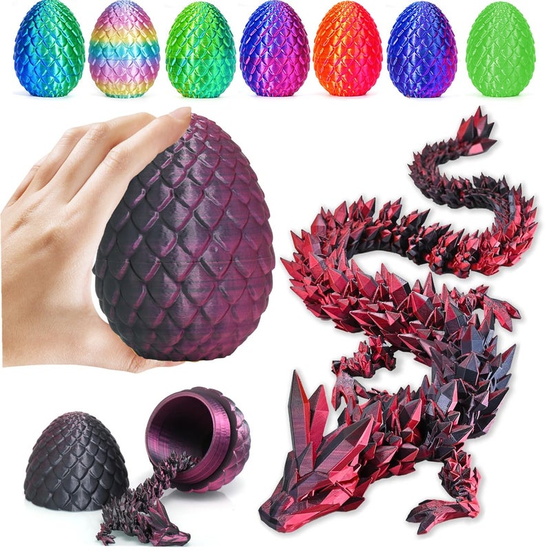 HEFANDAISHU 3D Printed Dragon Fidget Toys Dragon Egg 12inch Flexible Dragon Toy 3D Printed Dragon Egg with Articulated Dragon Inside Fidget Toys for AutismADHD Easter Toys Gifts BlackPurple - Image 3