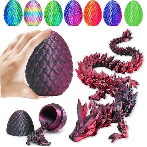 HEFANDAISHU 3D Printed Dragon Fidget Toys Dragon Egg 12inch Flexible Dragon Toy 3D Printed Dragon Egg with Articulated Dragon Inside Fidget Toys for AutismADHD Easter Toys Gifts BlackPurple - Image 1