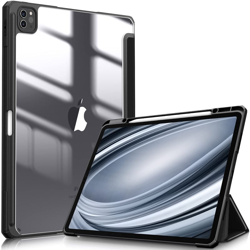 Fintie Hybrid Slim Case for iPad Pro 12.9-inch 6th Generation 2022, [Built-in Pencil Holder] Shockproof Cover w/Clear Transparent Back Shell, Also Fit iPad Pro 12.9" 5th/4th/3rd Gen, Black - Image 1