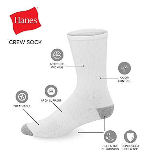 Hanes mens X-temp Lightweight Crew Socks, 12-pair Pack Casual Sock, White, 6 12 US - Image 2