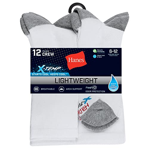 Hanes mens X-temp Lightweight Crew Socks, 12-pair Pack Casual Sock, White, 6 12 US - Image 4