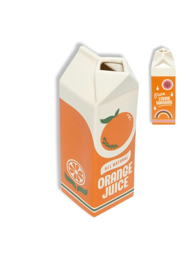 ban.do Vintage Inspired Rise and Shine Decorative Ceramic Vase Unique Home Kitchen Office Accent Orange Juice - Image 1