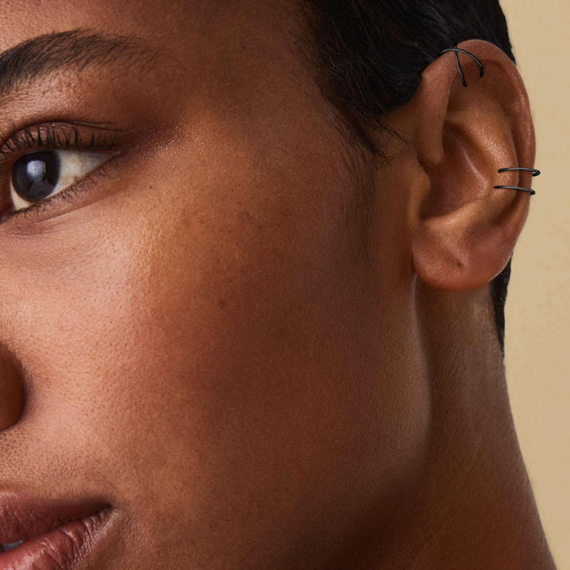 Milacolato 4Pcs 925 Sterling Silver Ear Cuff: Adjustable Non Piercing Minimalist Fake Helix Cartilage Earcuff, Dainty Clip-on Earrings Hypoallergenic with 14K Gold Plating for Women Man-Black - Image 5