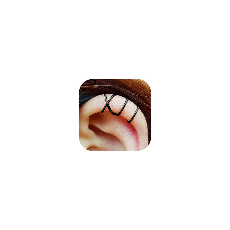 Milacolato 4Pcs 925 Sterling Silver Ear Cuff: Adjustable Non Piercing Minimalist Fake Helix Cartilage Earcuff, Dainty Clip-on Earrings Hypoallergenic with 14K Gold Plating for Women Man-Black - Image 1
