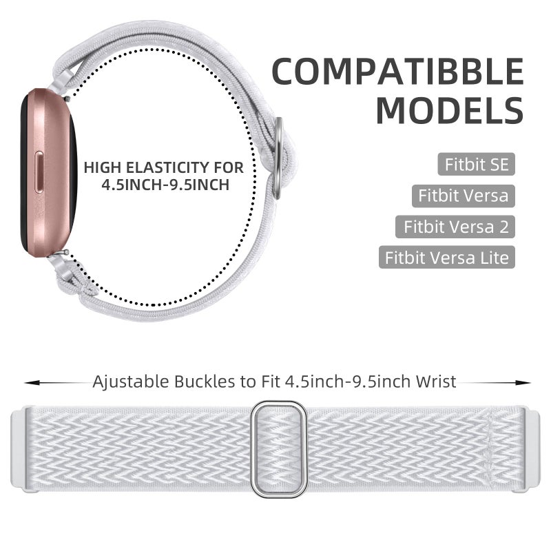 DaQin Elastic Sport Nylon Band Compatible with Fitbit Versa 2 Watch Bands Women Men, 5 Pack Adjustable Stretchy Solo Loop Wristband for Versa/Versa Lite/SE/Fitbit Versa 2 Bands Women of Smartwatch - Image 2