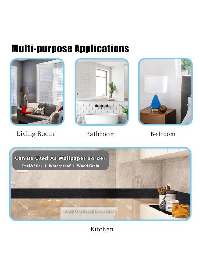 Teemall 10M Black Wood Grain Removable PVC Waterproof Border Wall Decor Removable Self Adhesive Kitchen Bathroom Tiles Sticker Wallpaper 4.2x390 - Image 5