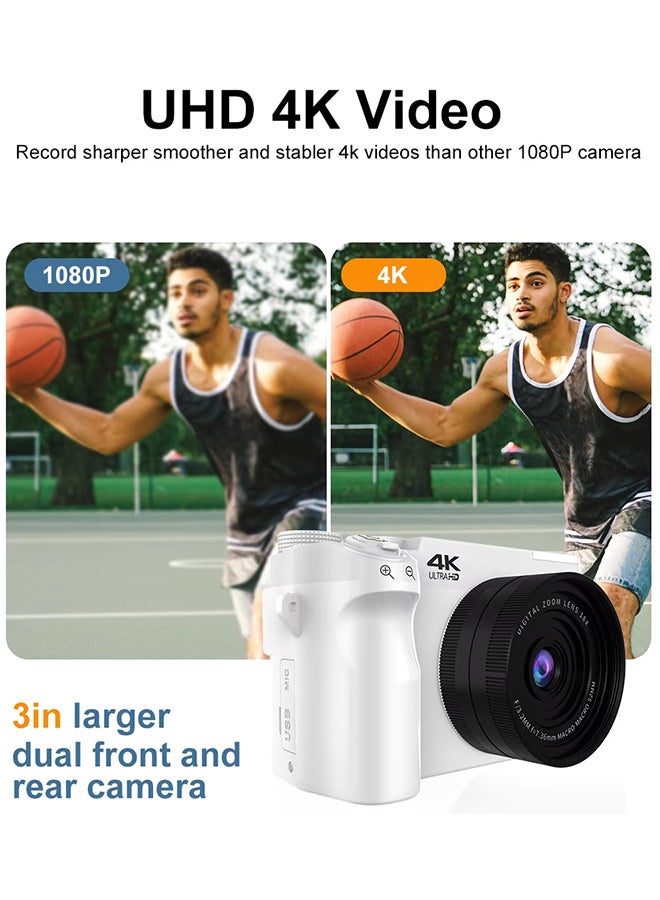 أس جي كام كاميرا رقمية 4K للتصوير الفوتوغرافي، كاميرات فيديو 75 ميجابكسل واي فاي للتدوين لكاميرا فيديو UHD بتركيز تلقائي، شاشة 3 بوصات 180 درجة مع تكبير 18X، كاميرا سفر مع بطاقة TF سعة 128 جيجابايت، بطاريتان، للأطفال الأولاد والبنات - Image 2