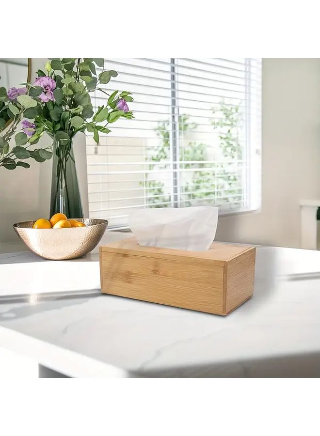 Wooden Bamboo Tissue Box Holder With Flip Cover For Bathroom Bedroom Kitchen Storage - Image 2