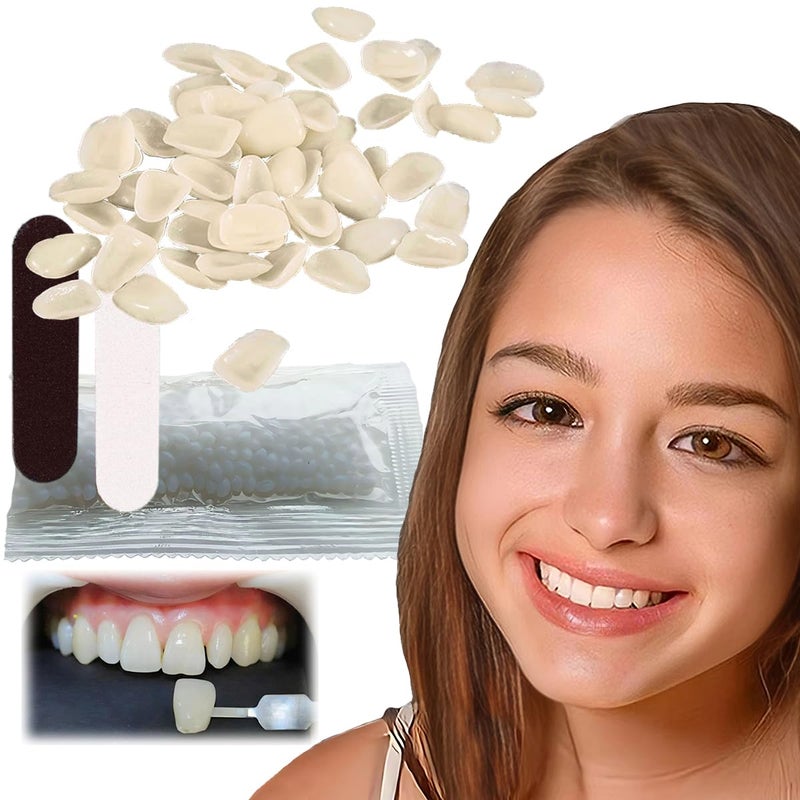 VEZE Tooth Repair KitThermal Fitting Beads Granules and Fake Teeth for Temporary Fixing Missing and Broken Tooth Moldable Fake Teeth and Thermal Beads Replacement KitTeeth Piece Yellow