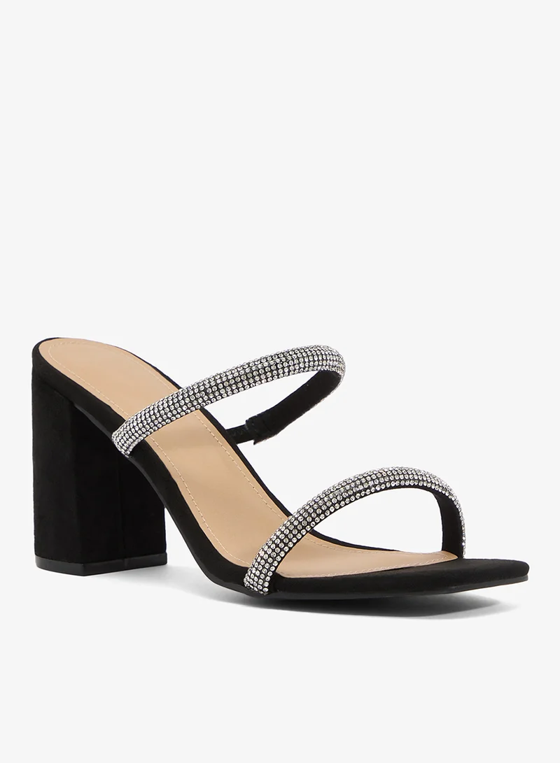 ترافل من نمشي صندل بكعب عالي سميك بحزام مزين بالكريستال الفضي