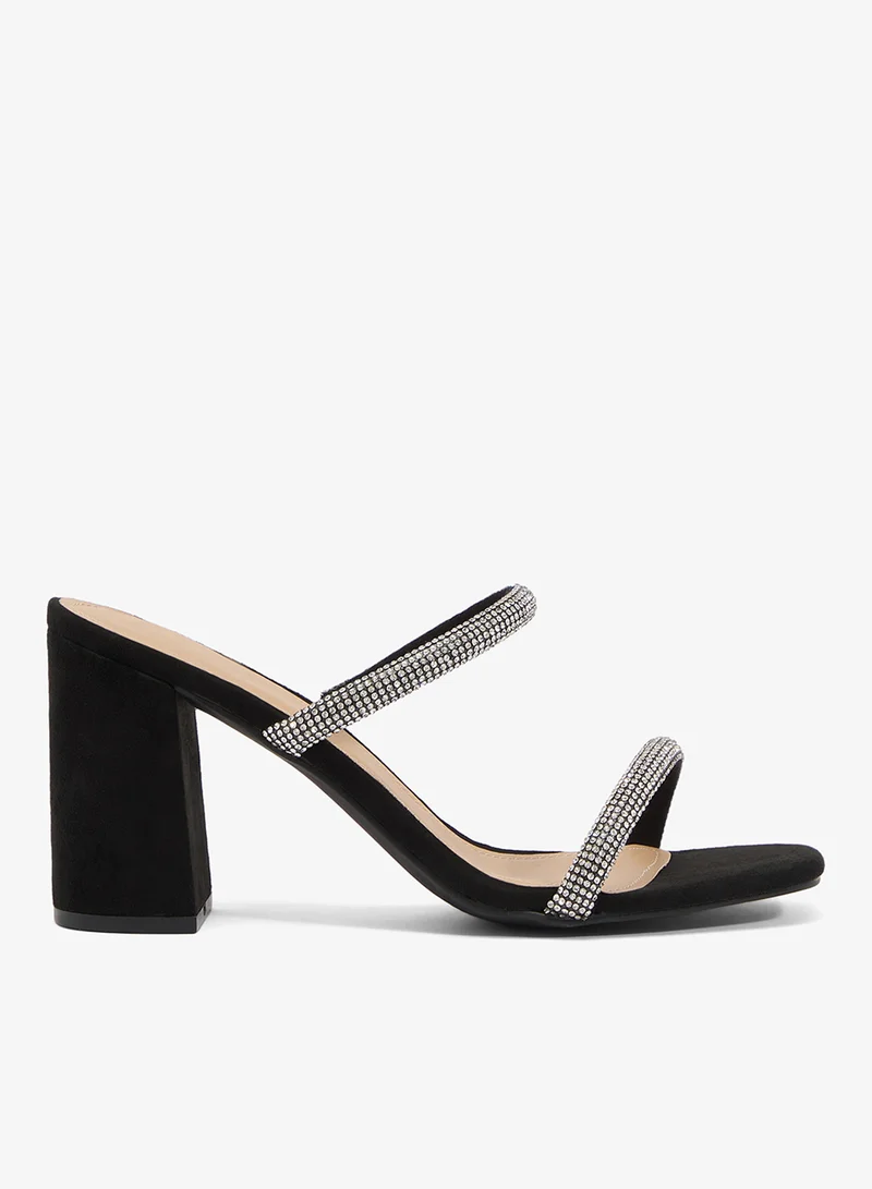 ترافل من نمشي صندل بكعب عالي سميك بحزام مزين بالكريستال الفضي