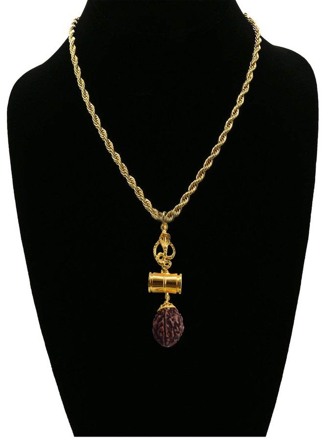 Sullery Snake Damru Pendant for Men and Boys with Rope Chain Gold Plated Brass Necklace Pendant for Men and Boys - Image 3
