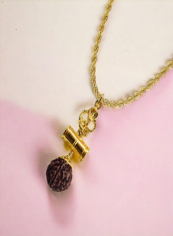Sullery Snake Damru Pendant for Men and Boys with Rope Chain Gold Plated Brass Necklace Pendant for Men and Boys - Image 4