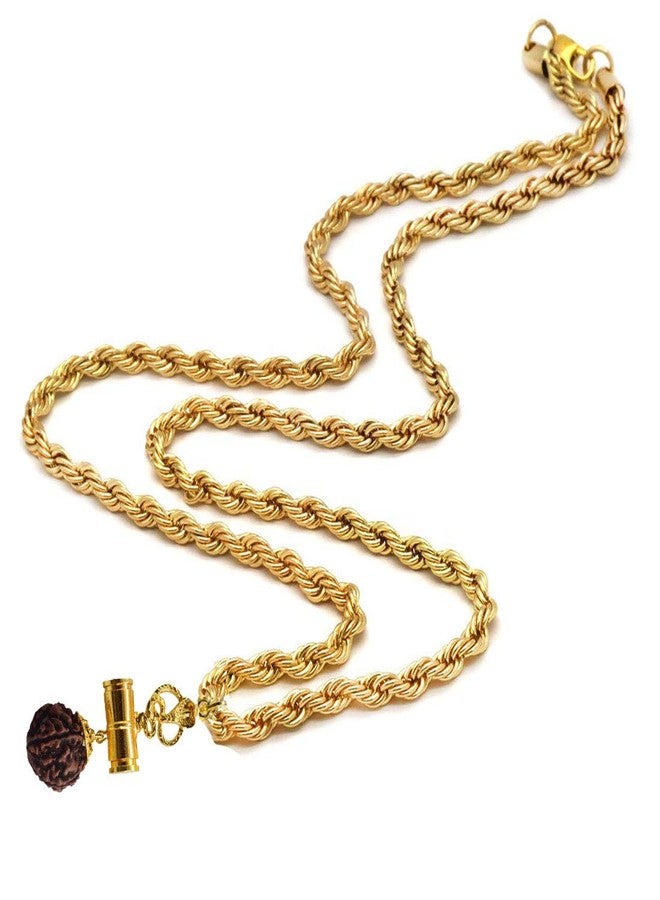 Sullery Snake Damru Pendant for Men and Boys with Rope Chain Gold Plated Brass Necklace Pendant for Men and Boys - Image 1