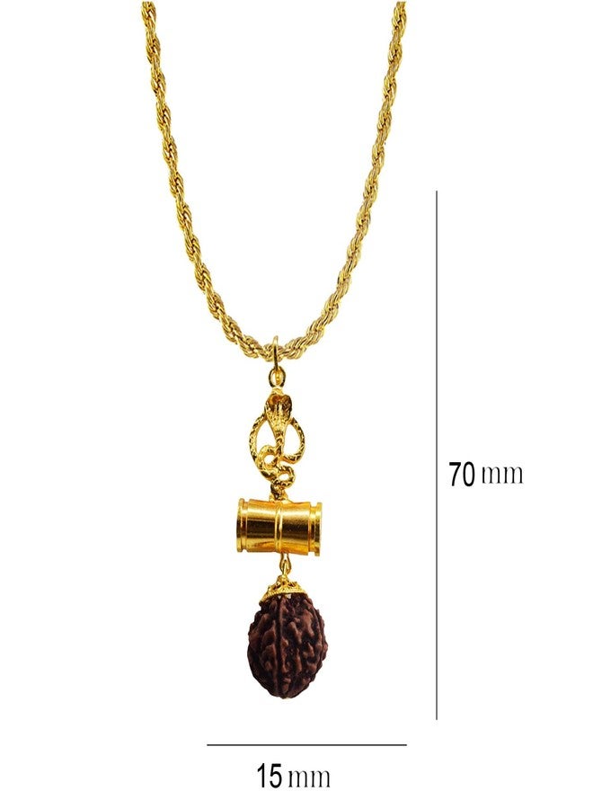 Sullery Snake Damru Pendant for Men and Boys with Rope Chain Gold Plated Brass Necklace Pendant for Men and Boys - Image 2