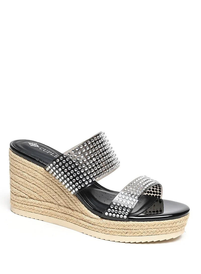 Cuple Comfort Double Strap Embellished Wedge Sandals