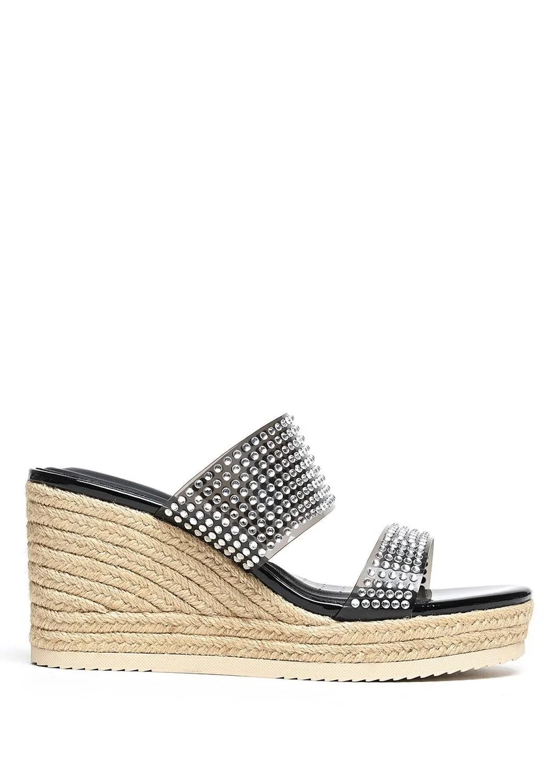 كابلي صنادل ويدج بحزام مزدوج مزخرف ومريحة