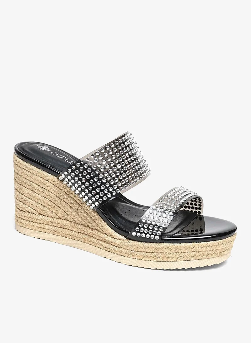 Cuple Comfort Double Strap Embellished Wedge Sandals