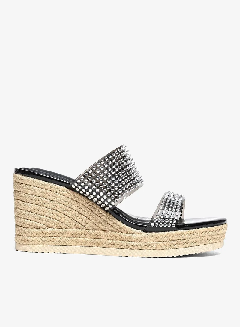 Cuple Comfort Double Strap Embellished Wedge Sandals