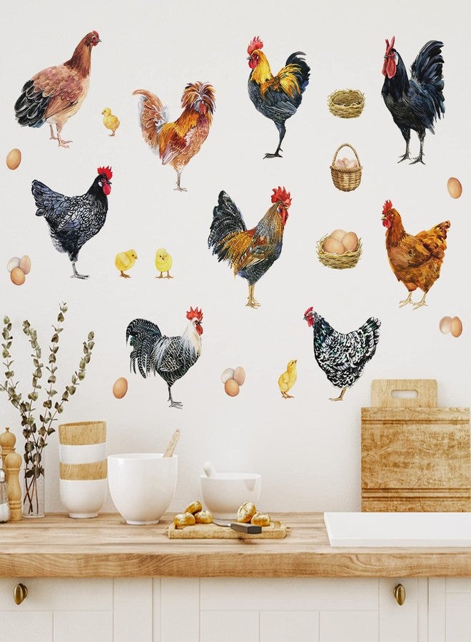 Mfault Farm Chicken Roosters Wall Decals Stickers, Farmhouse Dutch Bantam Rooster Cornish Hen Decorations Bedroom Art, Chicks Eggs Home Dining Room Kitchen Decor - Image 1