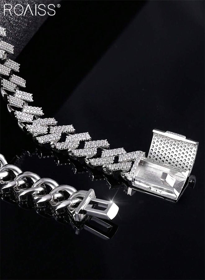 رويس مجموعة أساور وقلادات سلسلة كوبية مرصعة بأحجار الراين للرجال، قلادة هيب هوب هندسية عصرية، مناسبة للارتداء اليومي للرجال، فضية - Image 2