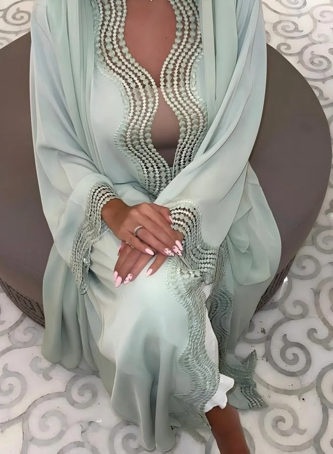 Take Two Teal Embellished Long Sleeves Abaya