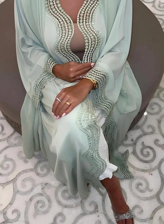 Take Two  Teal Embellished Long Sleeves Abaya for Women | Best Price UAE