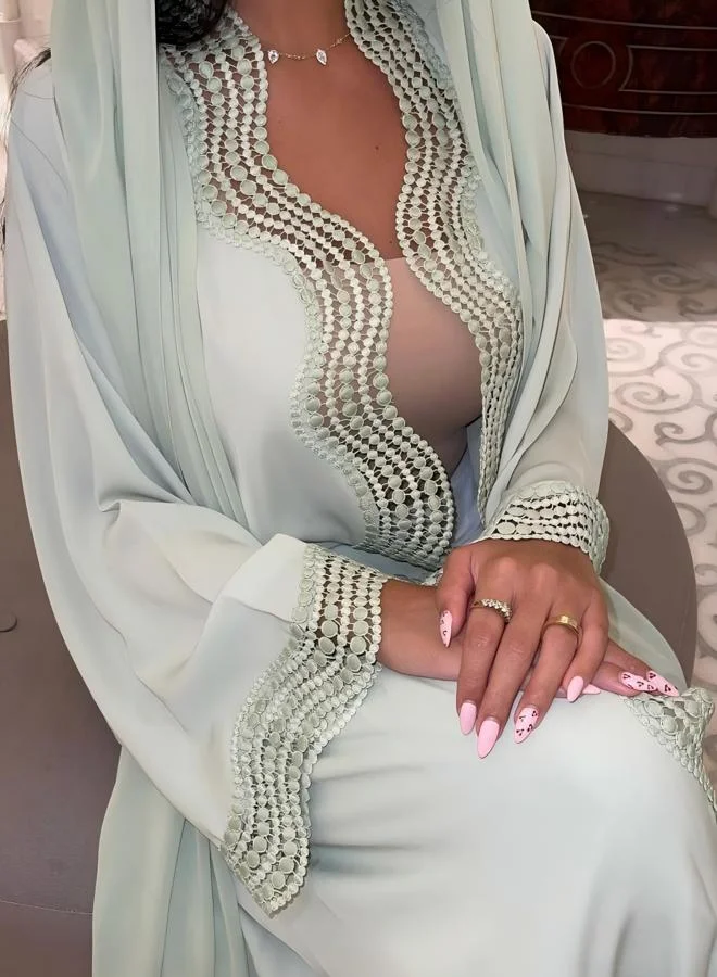 Take Two Teal Embellished Long Sleeves Abaya