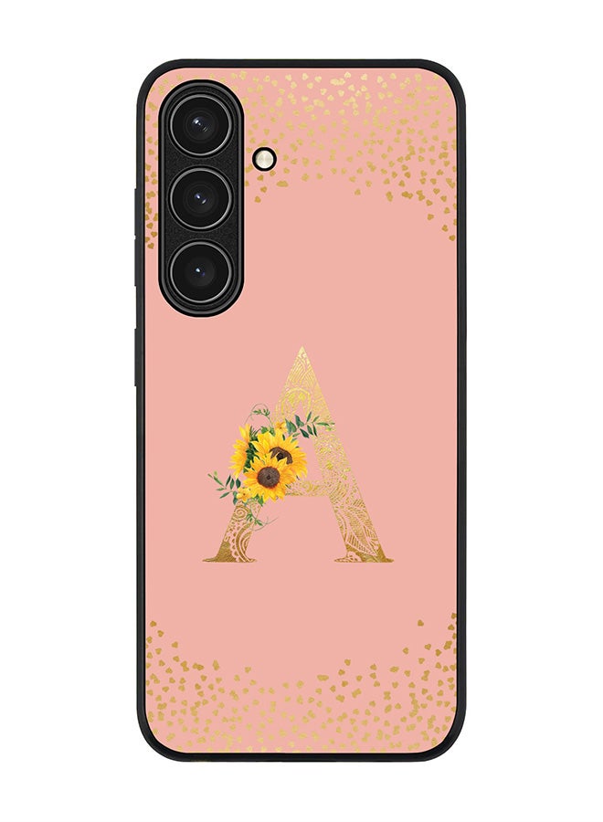 Stylizedd Rugged Black edge case for Samsung Galaxy S24 FE, Slim fit Case Cover - Custom Monogram Initial Letter Floral Pattern Alphabet - A (Rose Pink ) - Image 1