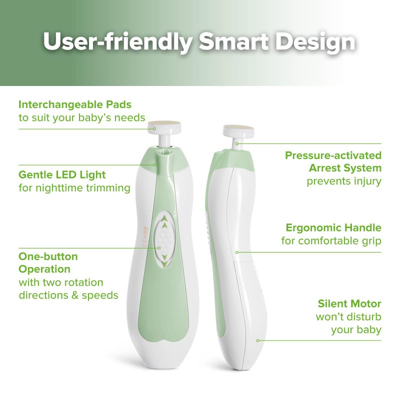 haakaa مجموعة قلام أظافر كهربائية للأطفال من هاكّا للعناية بأظافر الرضع والأطفال أو البالغين، مجموعة العناية بأظافر الأطفال و4 وسادات استبدال إضافية - ميدو - Image 5