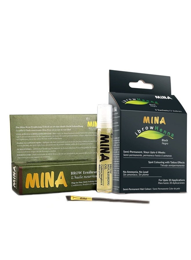 MinaiBrow Mina Ibrow Hair Color Tint Kit With Nourishing Oil & Brush Combo Pack (Black) - Image 1
