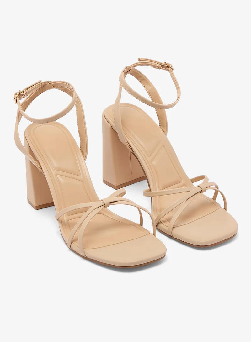 Truffle Nude pu High Block Heel Strap Detail Sandals for Women | Best Price UAE