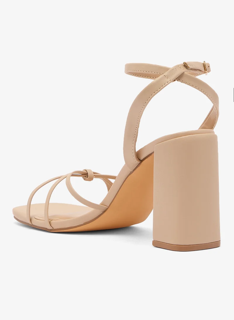 Truffle Nude pu High Block Heel Strap Detail Sandals for Women | Best Price UAE