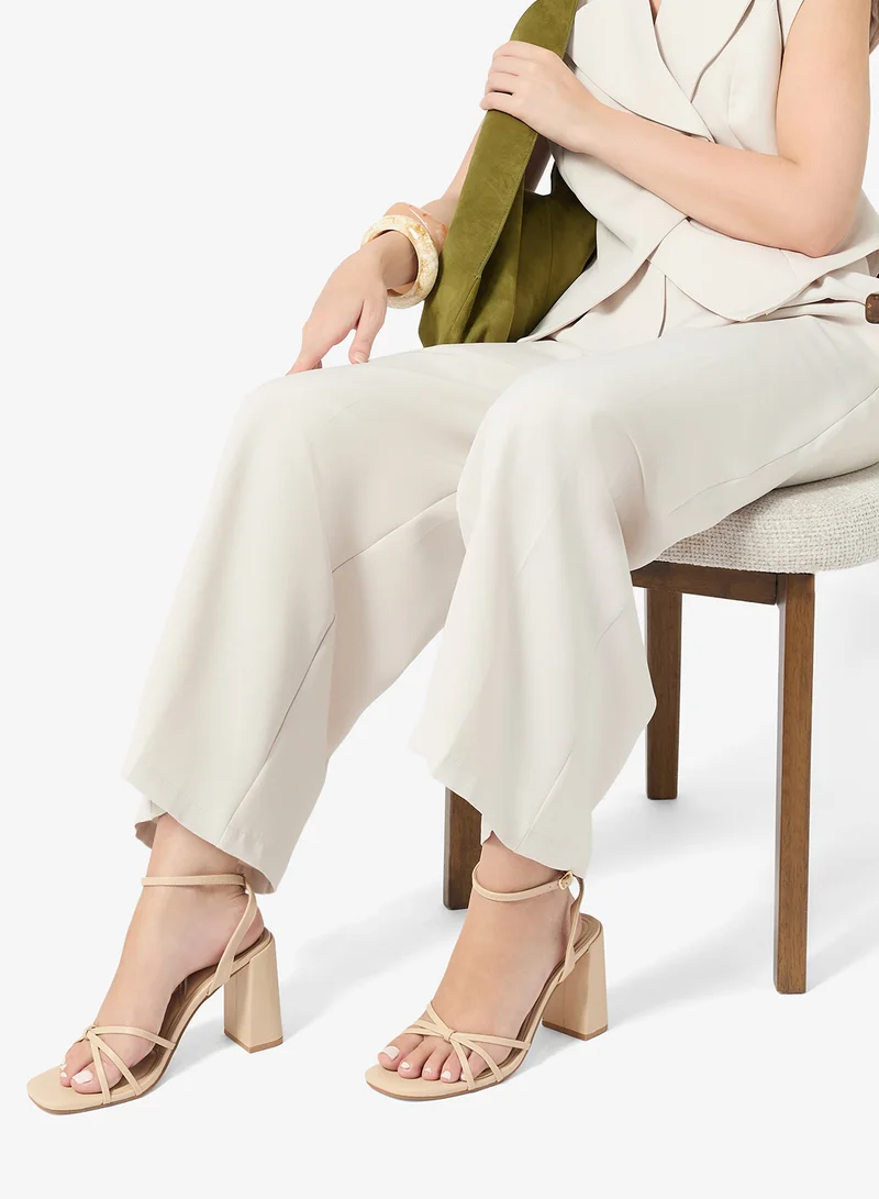 Truffle Nude pu High Block Heel Strap Detail Sandals for Women | Best Price UAE