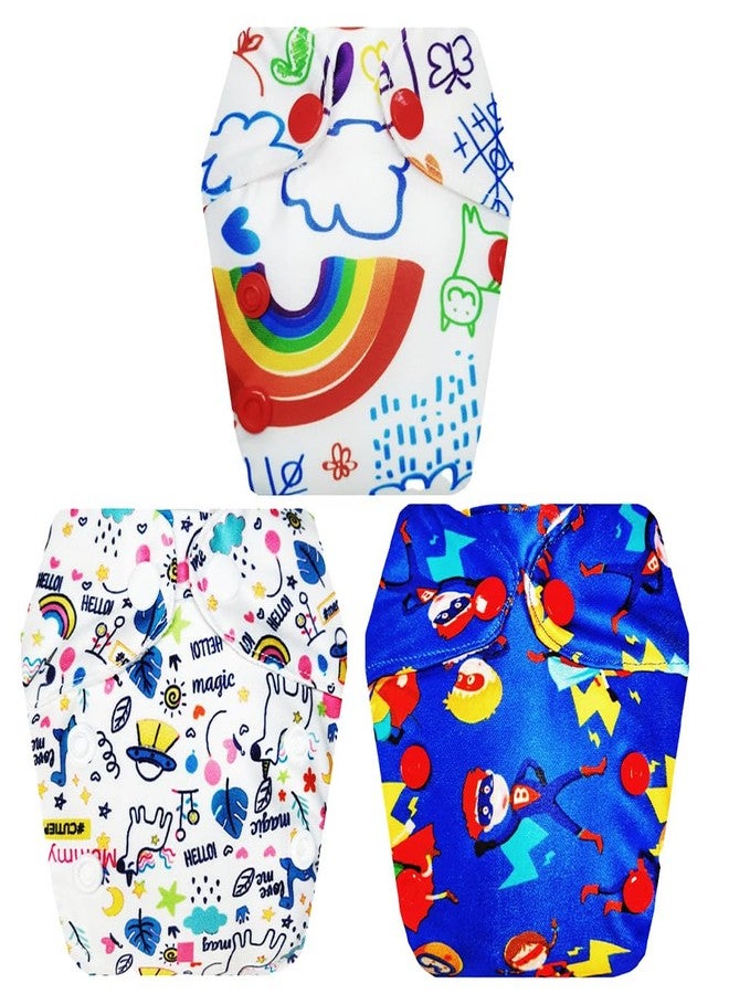 Dumbledo Premium Newborn Cloth Diaper with Integrated Insert (Pack of 3) | Hypoallergenic | 6-Layer Absorbent Pad | Adjustable Snaps | All-Day Wear | 0 - 4 Months | Unisex Baby - Image 1