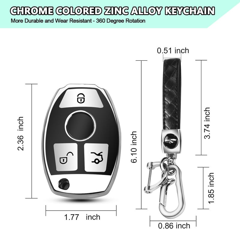 FT FUNTOR Mercedes Benz Car Key Cover with Keychain - TPU Case for 3 Button Keys - Image 5