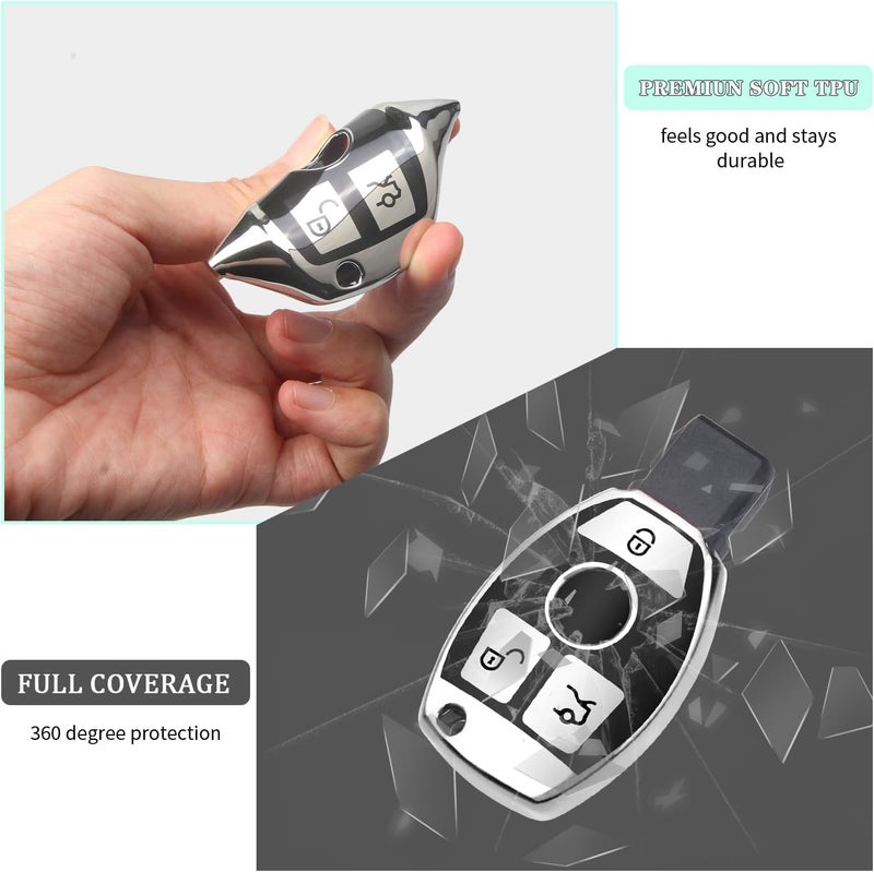 FT FUNTOR Mercedes Benz Car Key Cover with Keychain - TPU Case for 3 Button Keys - Image 4