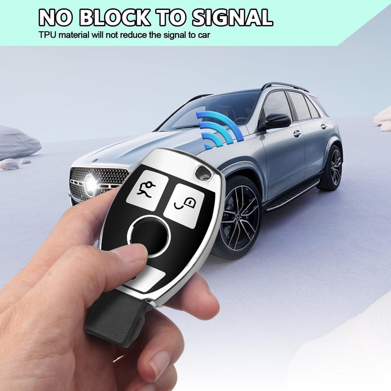 FT FUNTOR Mercedes Benz Car Key Cover with Keychain - TPU Case for 3 Button Keys - Image 3
