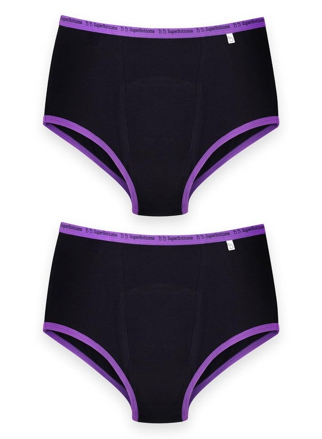 SuperBottoms MaxAbsorb® Period Underwear | India’s 1st Period Panty made with Bamboo Cotton | 8Hr Absorption | No Leaks, No Stains | Odour-Free, High Waist, Full Coverage | Reusable (Pack of 2, Black) - Image 1