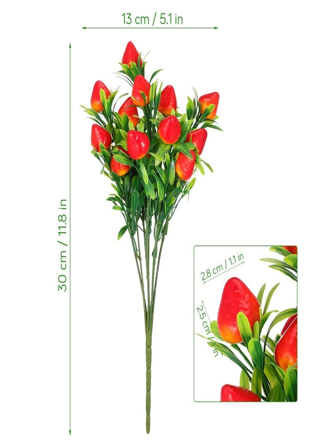 STOBAZA ستوبازا، 6 قطع من أغصان الفراولة الاصطناعية بطول 10.6 بوصة، أغصان فاكهة حمراء صناعية لتزيين المنزل، وتنسيقات المزهريات الصيفية، وقطع الزينة المركزية لحفلات استقبال المولود، وتزيين صواني المطبخ ذات الطبقات بأسلوب ريفي أنيق. - Image 4