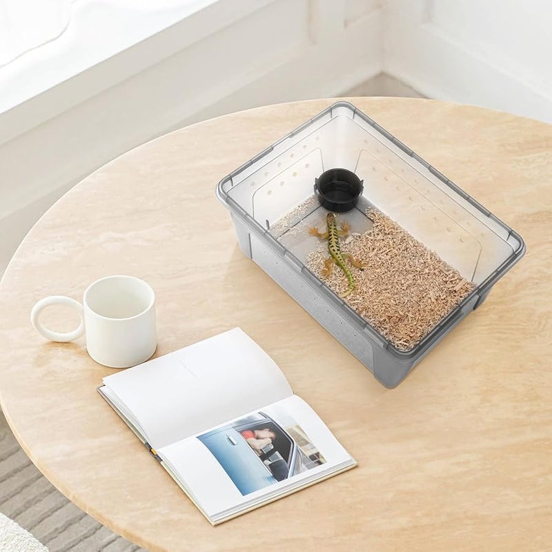 صندوق تربية الزواحف من البلاستيك الأسود قفص جيد التهوية للسلاحف والوزغ والثعابين سهل التركيب والتنظيف - Image 5