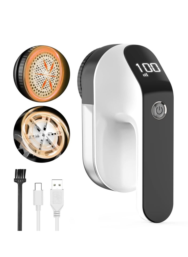 Rechargeable Electric Lint Remover with 3 Speed Settings and 6 Blades LED Display USB Charging for Clothes Bedding and Carpets - Image 1